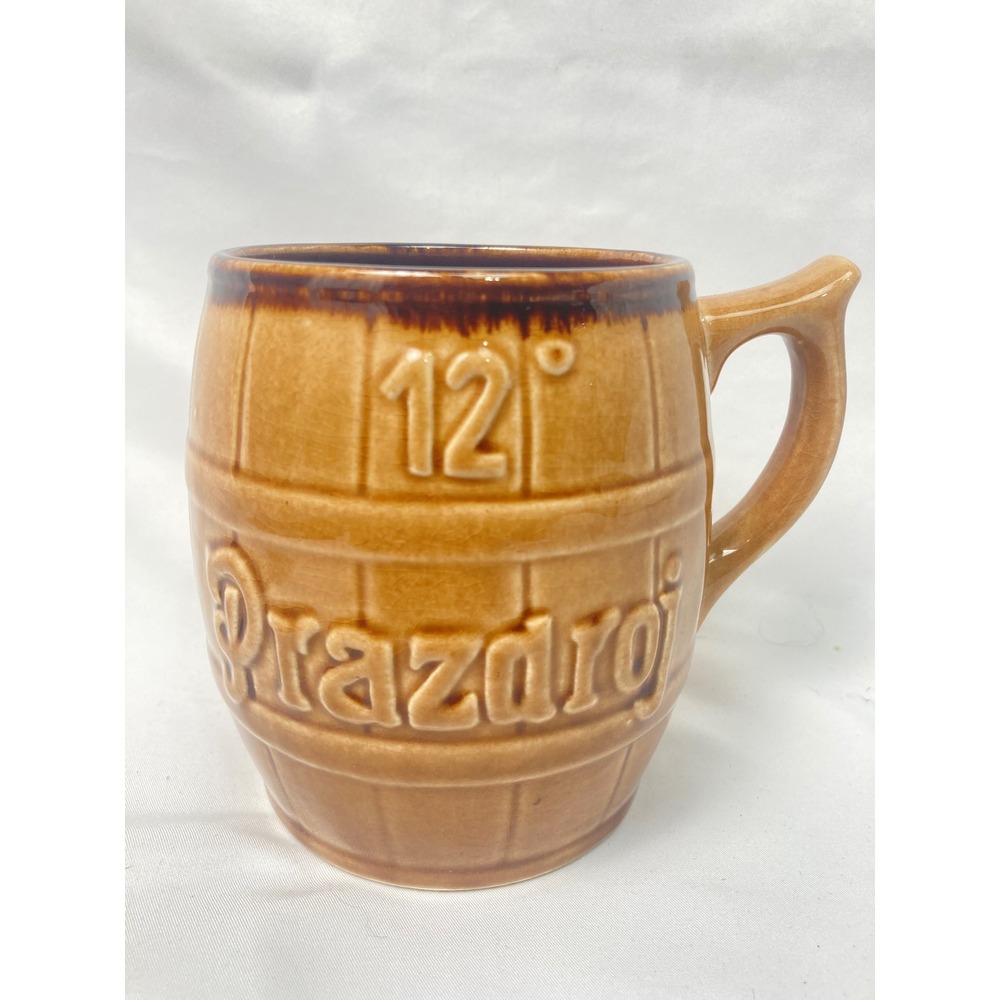 Vintage Prazdroj 12° Pilsner Urquell Ceramic Beer Mug Barrel Stein Czech 4.5"